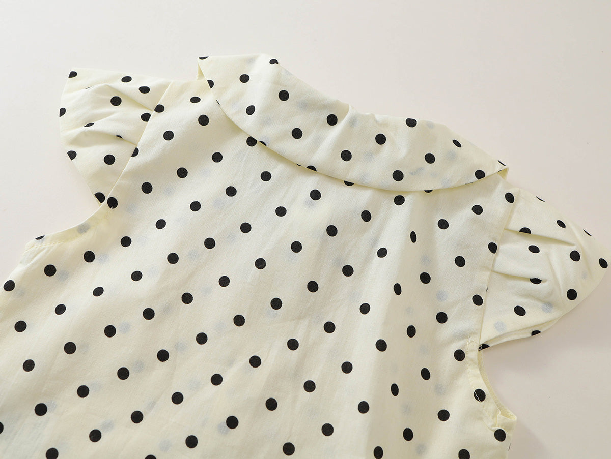 Girls' Polka Dot Peter Pan Collar Top & Ruffle Skirt Set -K6126082