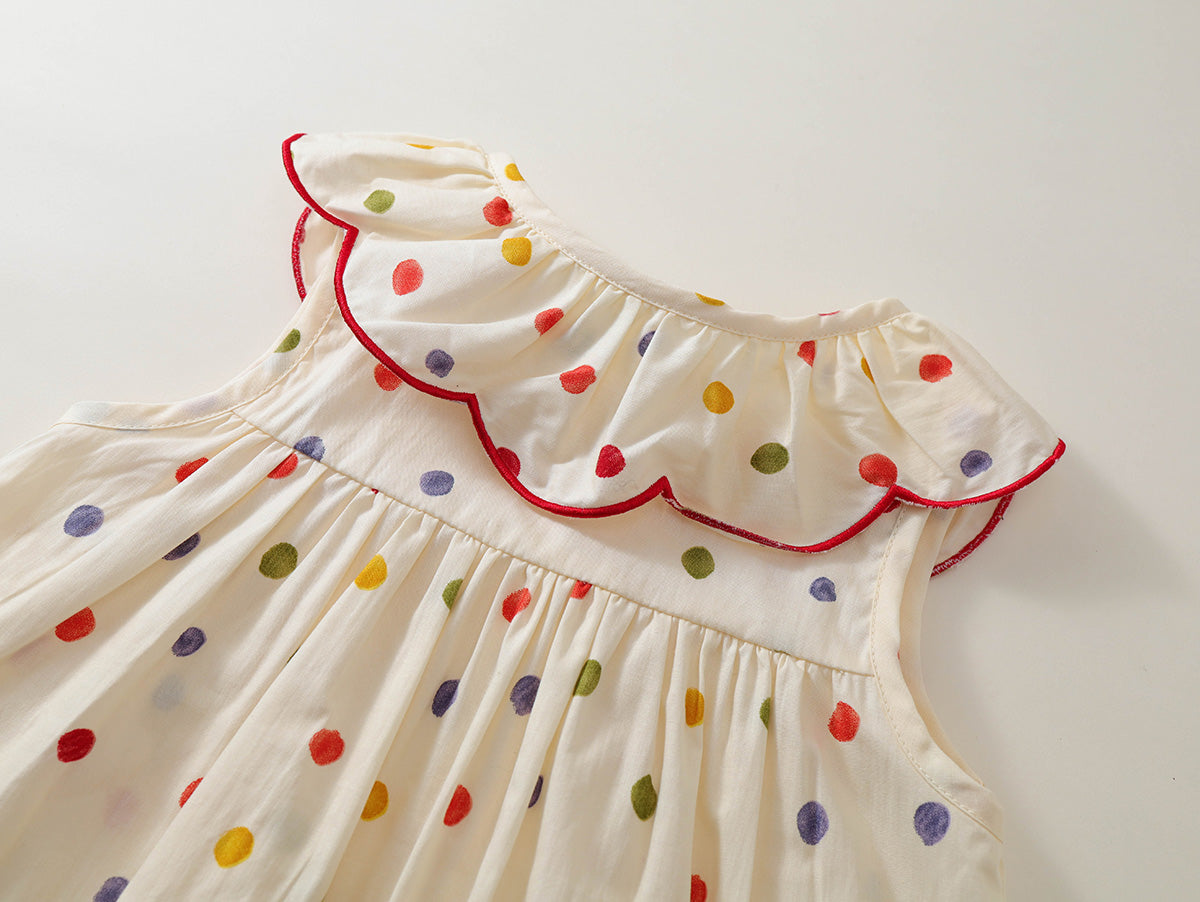 Girls' Colorful Polka Dot Dress with Peter Pan Collar -K6126065