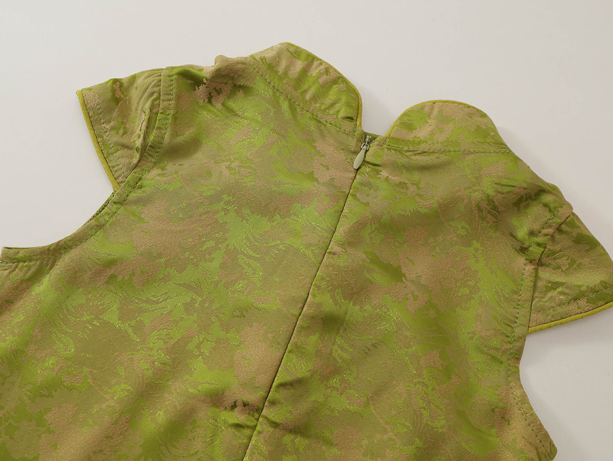 Girls' Green Jacquard Cheongsam Dress -K6126173