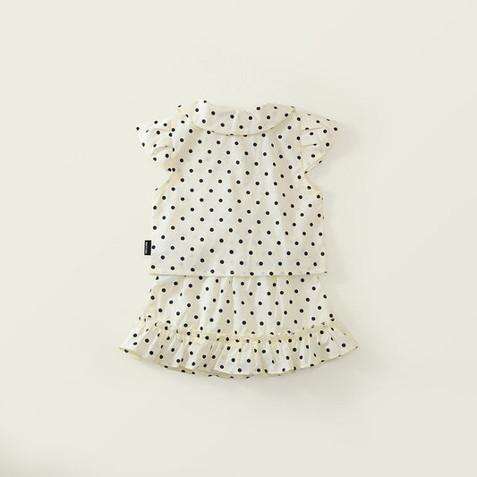 Girls' Polka Dot Peter Pan Collar Top & Ruffle Skirt Set -K6126082