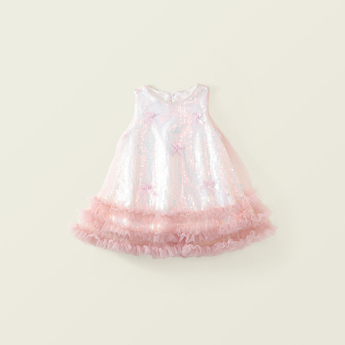 Girls' Iridescent Sequin Dress with Tulle Ruffle Hem -K6126035