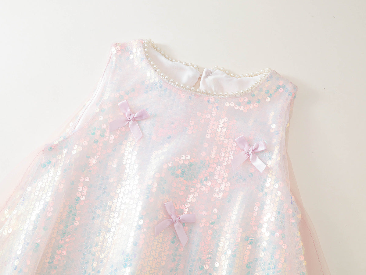 Girls' Iridescent Sequin Dress with Tulle Ruffle Hem -K6126035