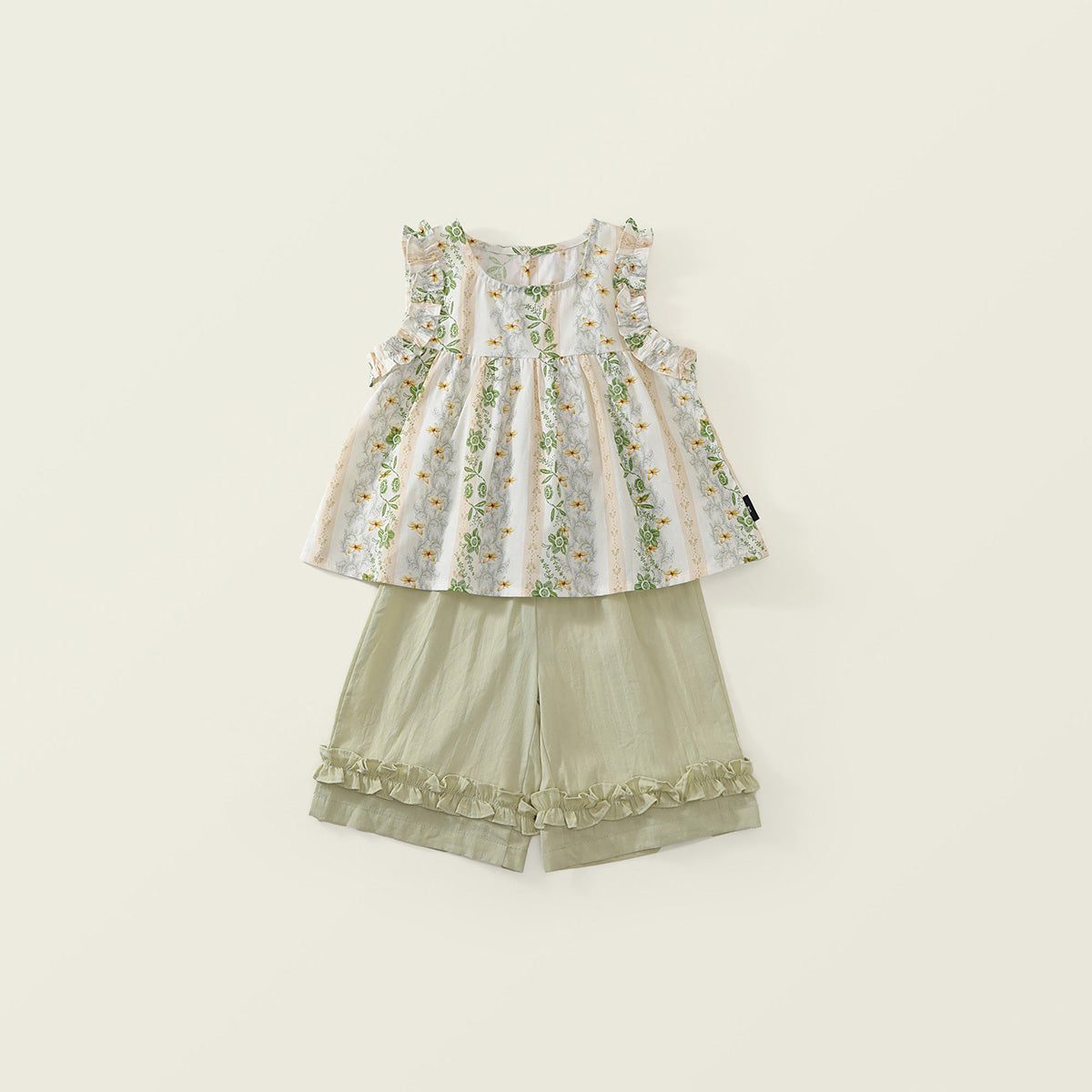 Girls' Embroidered Floral Top & Ruffle Hem Shorts Set-K6126009
