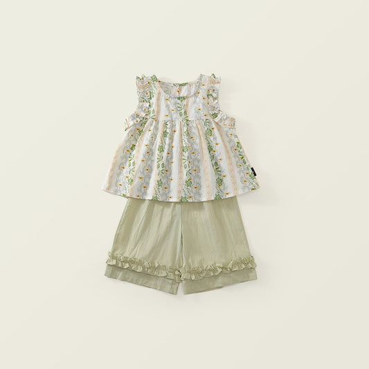 Girls' Embroidered Floral Top & Ruffle Hem Shorts Set-K6126009