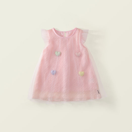 Girls' Tulle Overlay Dress with 3D Heart Appliqués (2 Colors) -K6126062
