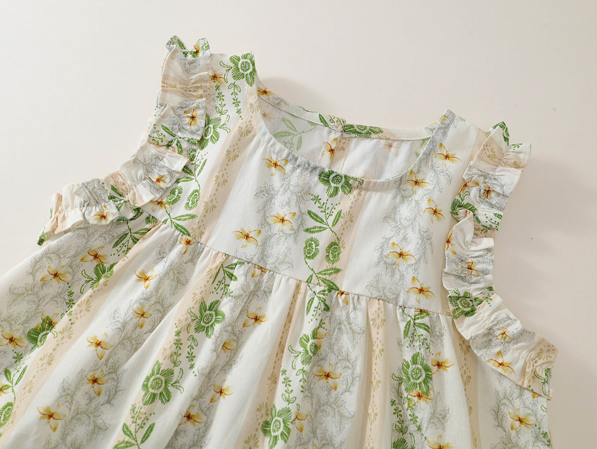 Girls' Embroidered Floral Top & Ruffle Hem Shorts Set-K6126009