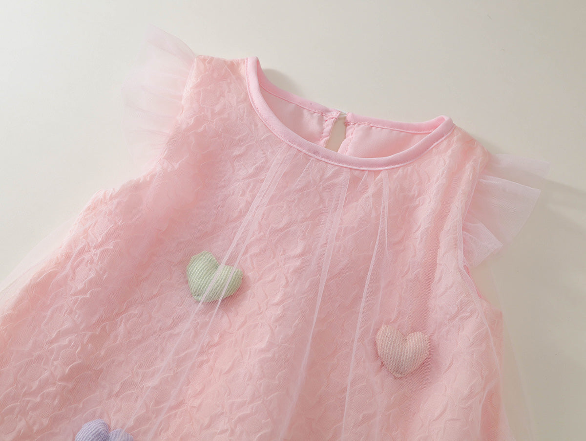 Girls' Tulle Overlay Dress with 3D Heart Appliqués (2 Colors) -K6126062