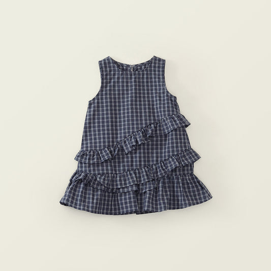 Girls' Plaid Ruffled Sleeveless Dress -K6126163