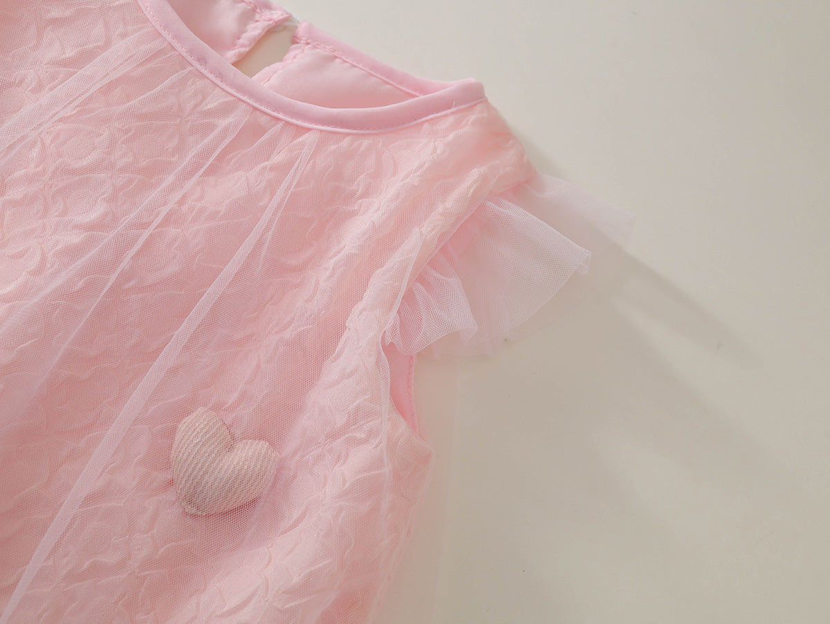Girls' Tulle Overlay Dress with 3D Heart Appliqués (2 Colors) -K6126062