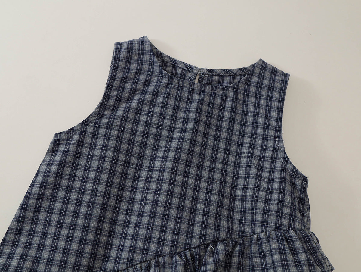 Girls' Plaid Ruffled Sleeveless Dress -K6126163