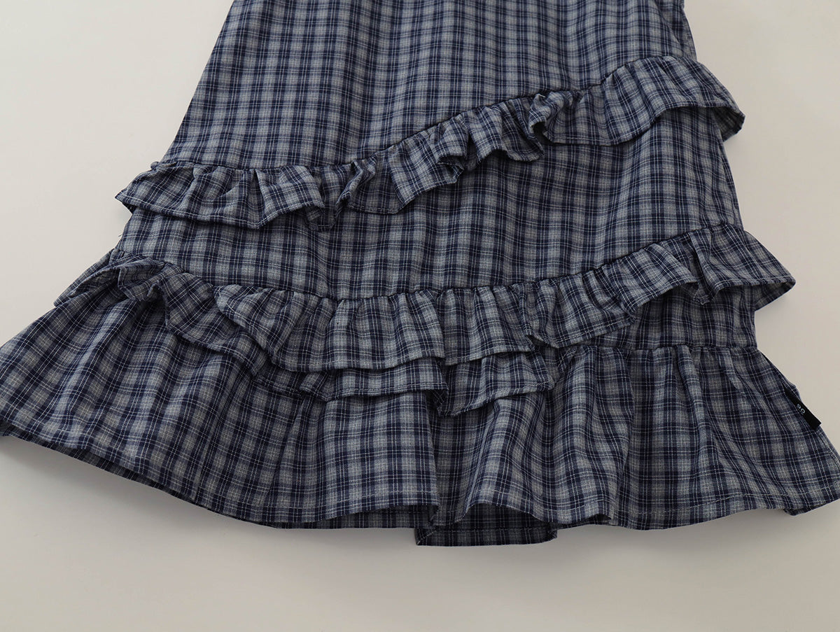 Girls' Plaid Ruffled Sleeveless Dress -K6126163