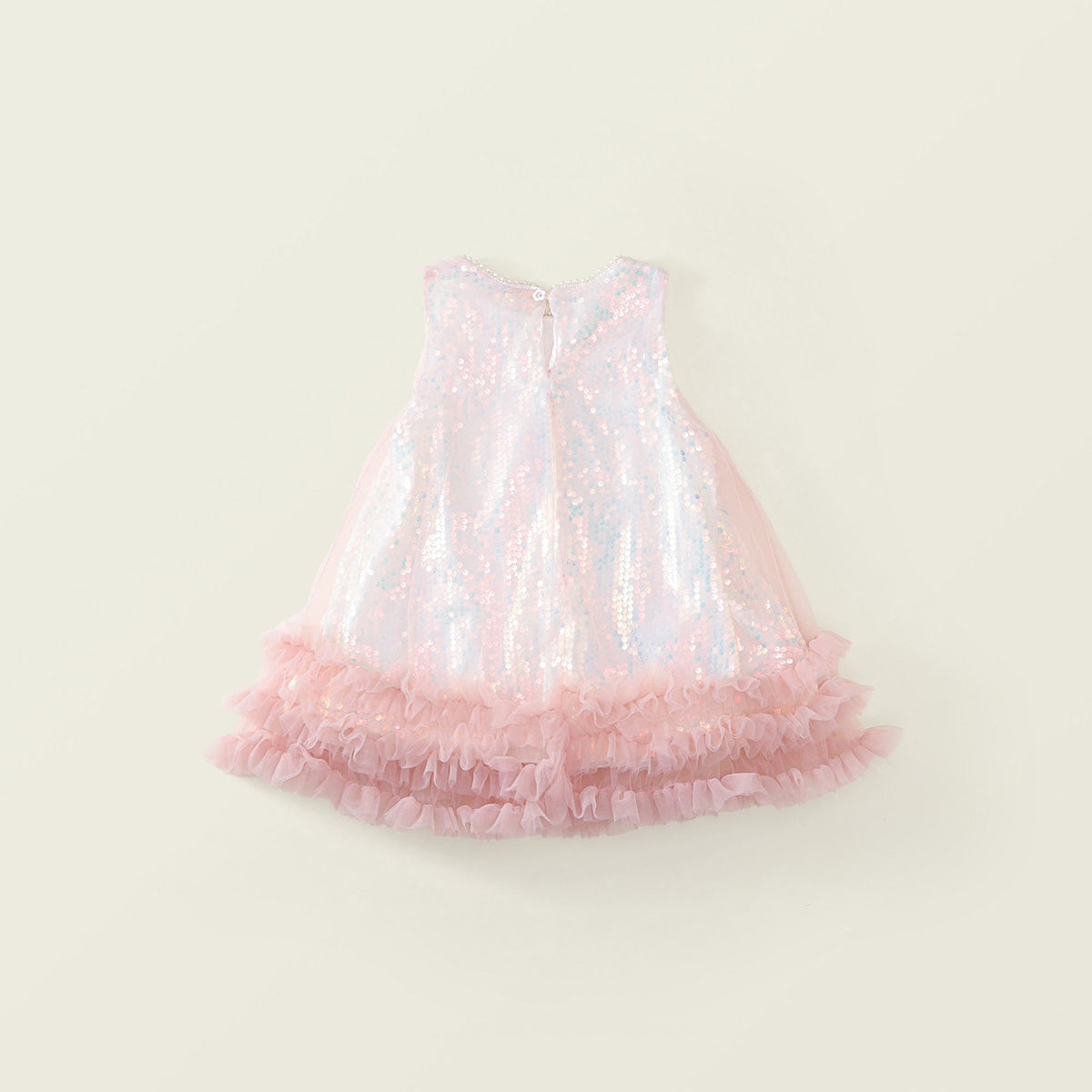 Girls' Iridescent Sequin Dress with Tulle Ruffle Hem -K6126035