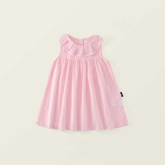 Girl's Eyelet Lace Trim Toddler Summer Dress -K6126058