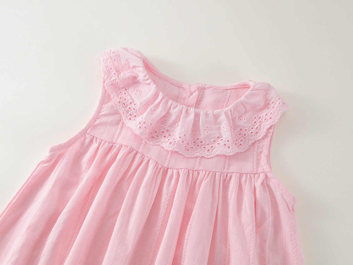 Girl's Eyelet Lace Trim Toddler Summer Dress -K6126058