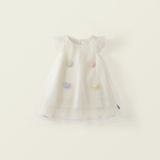 Girls' Tulle Overlay Dress with 3D Heart Appliqués (2 Colors) -K6126062