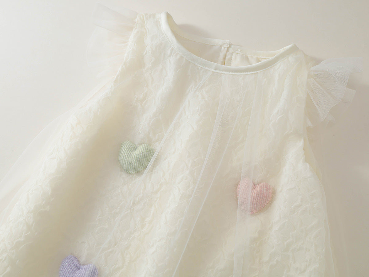 Girls' Tulle Overlay Dress with 3D Heart Appliqués (2 Colors) -K6126062