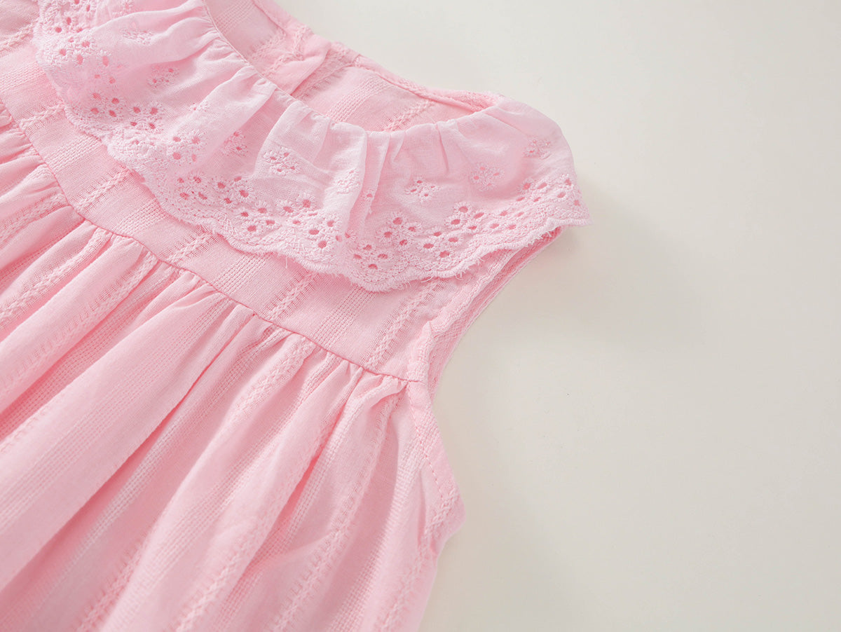 Girl's Eyelet Lace Trim Toddler Summer Dress -K6126058