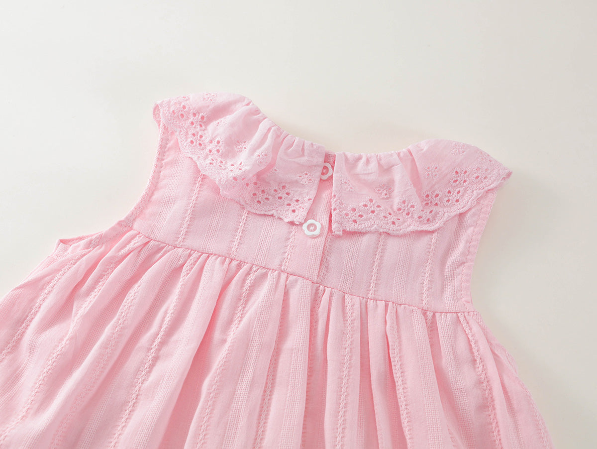 Girl's Eyelet Lace Trim Toddler Summer Dress -K6126058