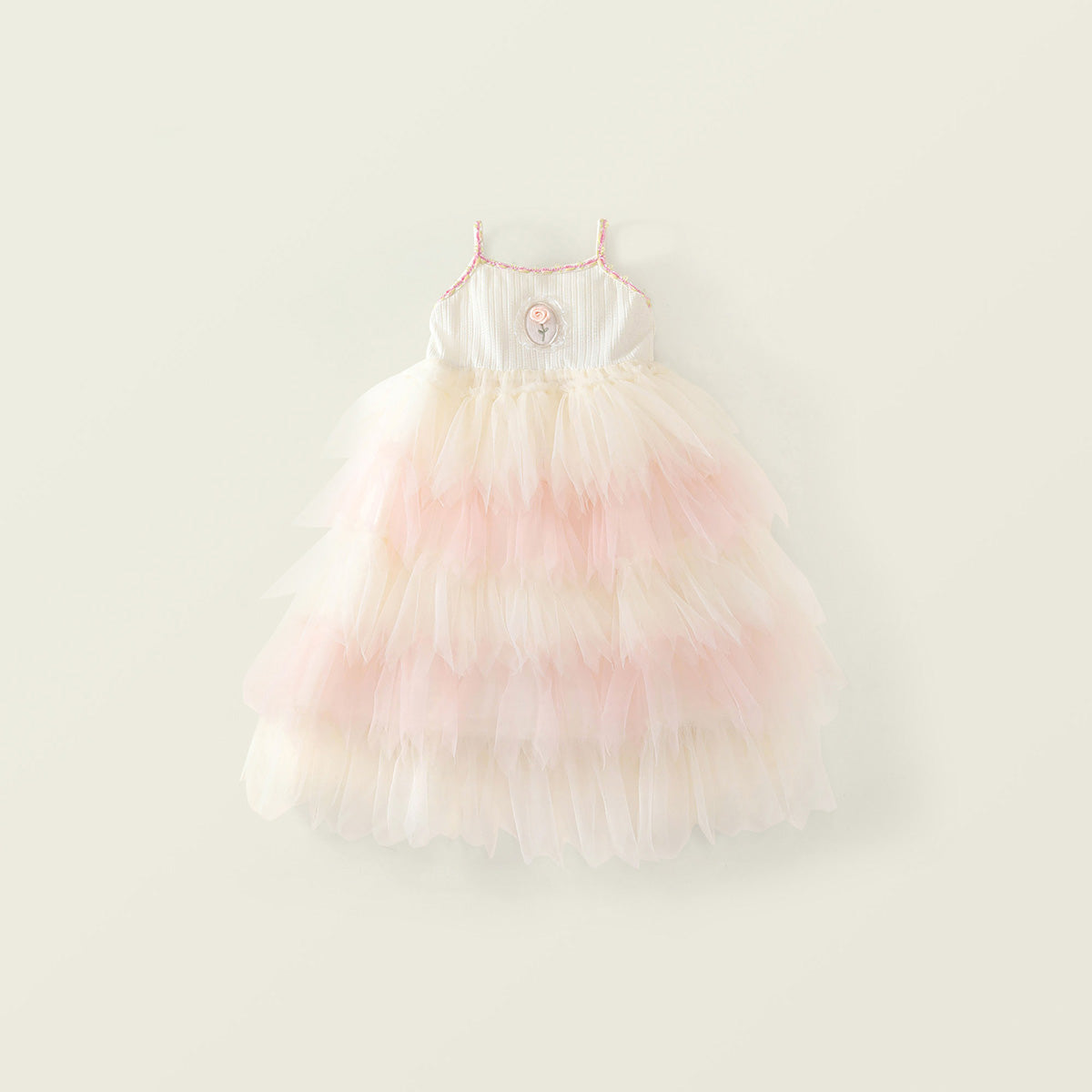 Girls' Ombre Tulle Princess Dress with Rose Appliqué - K6126057