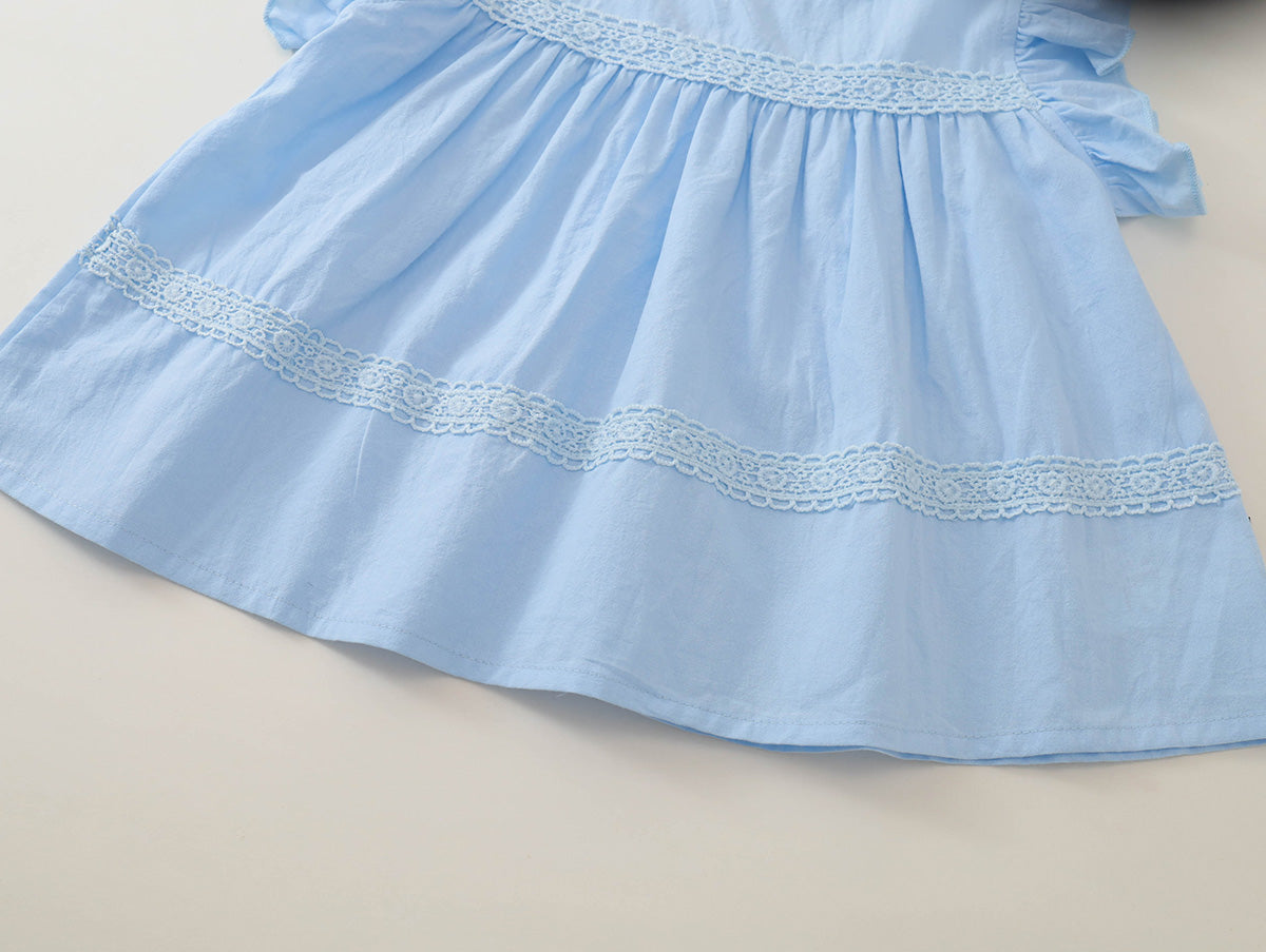 Girls' Blue Ruffle-Sleeve Top & White Pants Set-K6126160