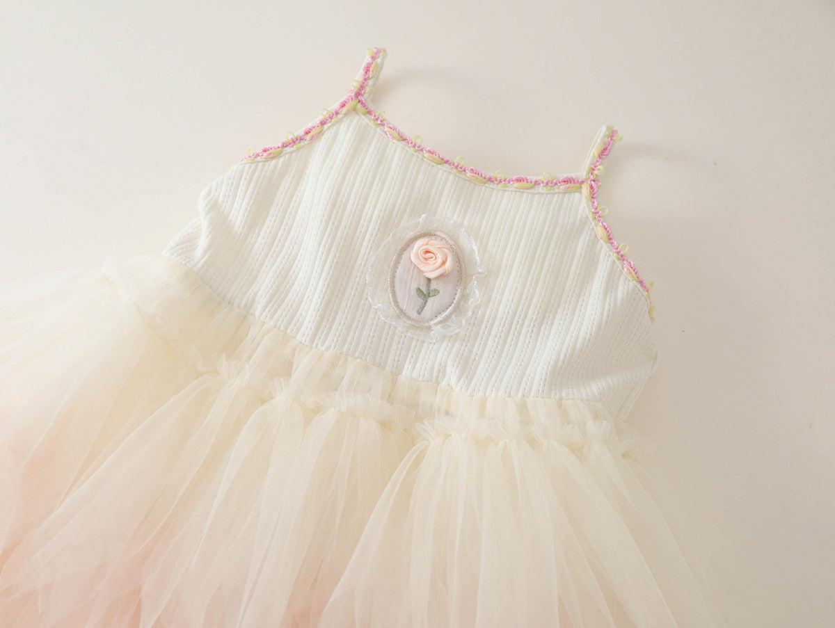 Girls' Ombre Tulle Princess Dress with Rose Appliqué - K6126057