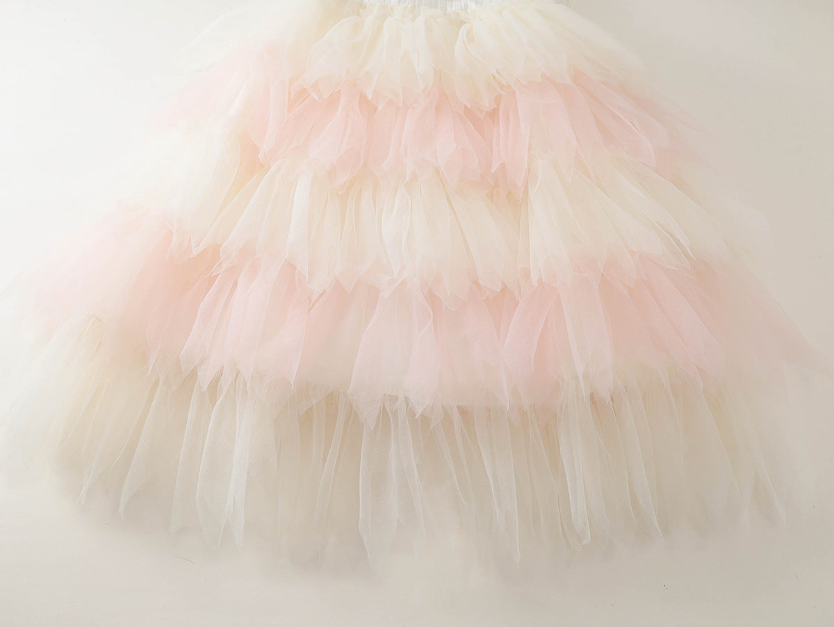 Girls' Ombre Tulle Princess Dress with Rose Appliqué - K6126057