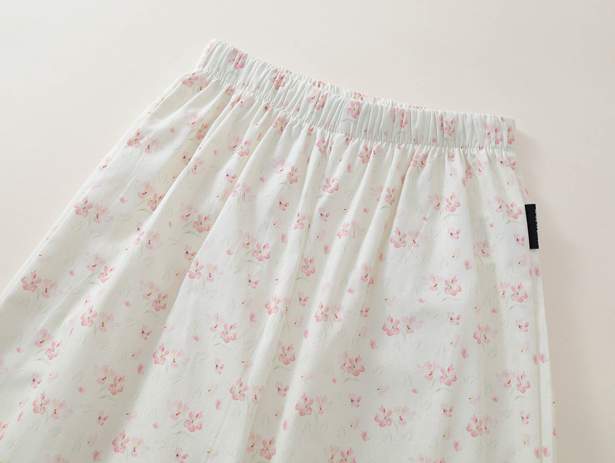 Girls' Pink Flutter-Sleeve Top & Floral Wide-Leg Pants Set-K6126146