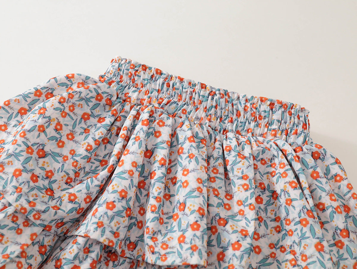 Girls' Ruffle Top & Floral Tiered Culottes Set -K6126083