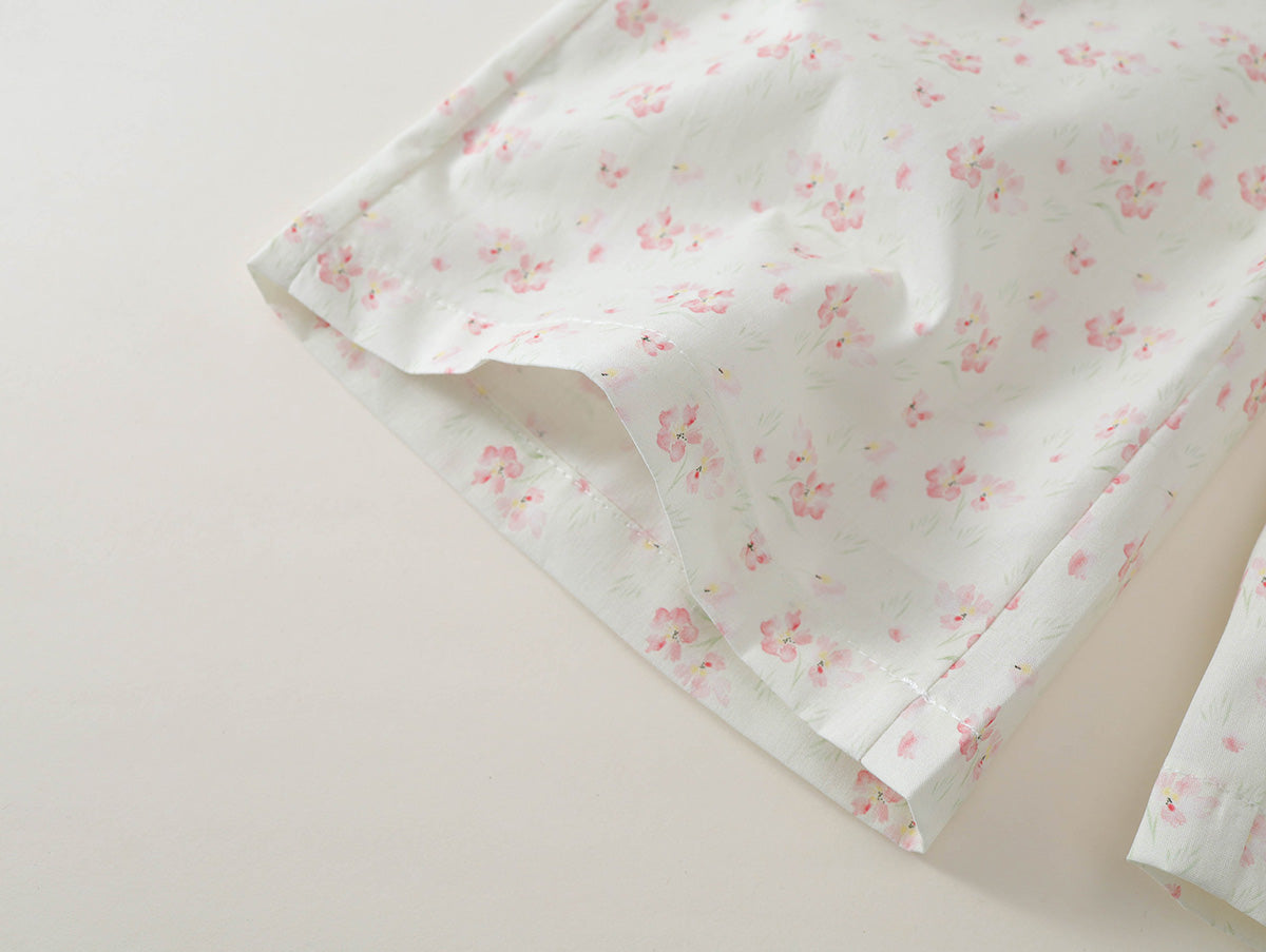 Girls' Pink Flutter-Sleeve Top & Floral Pants Set-K6126146