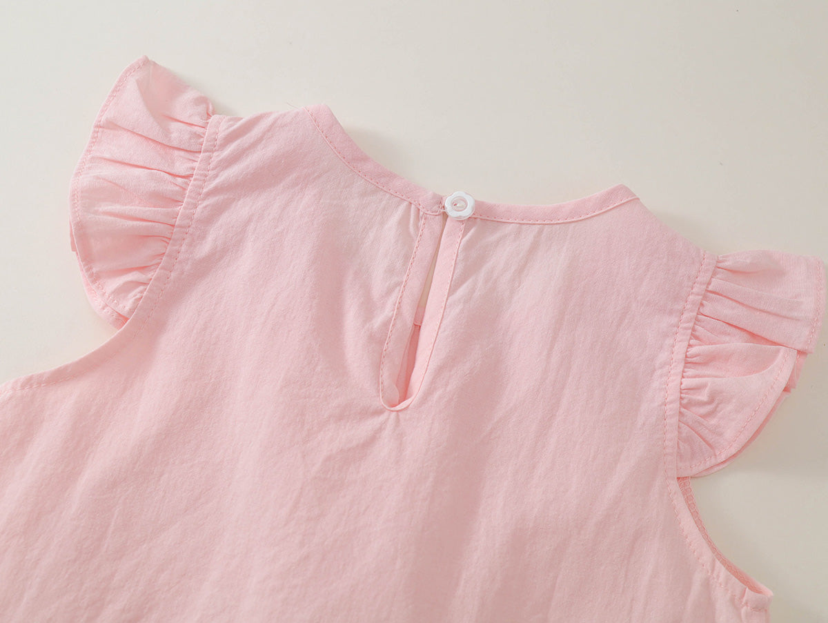 Girls' Pink Flutter-Sleeve Top & Floral Pants Set-K6126146