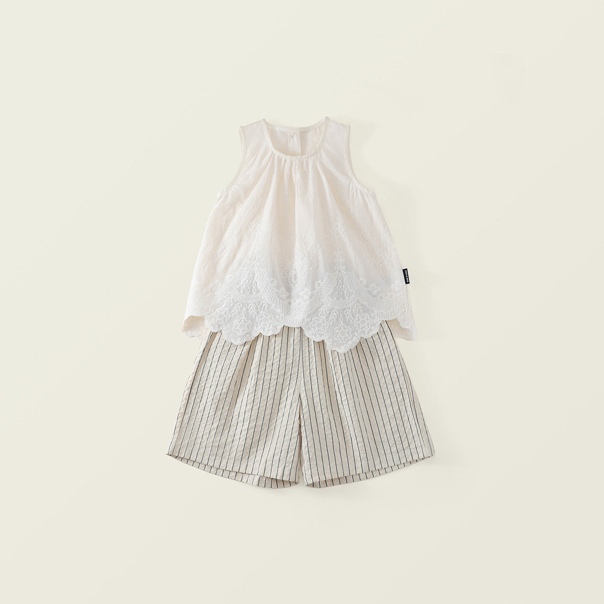 Girls' Lace Top & Striped Shorts Set -K6126043