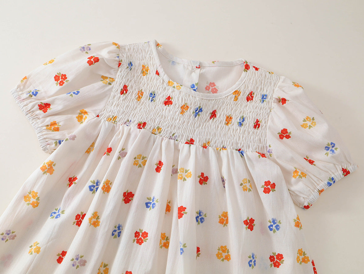 Toddler Girl Floral Puff Sleeve Smocked Dress -K6126148