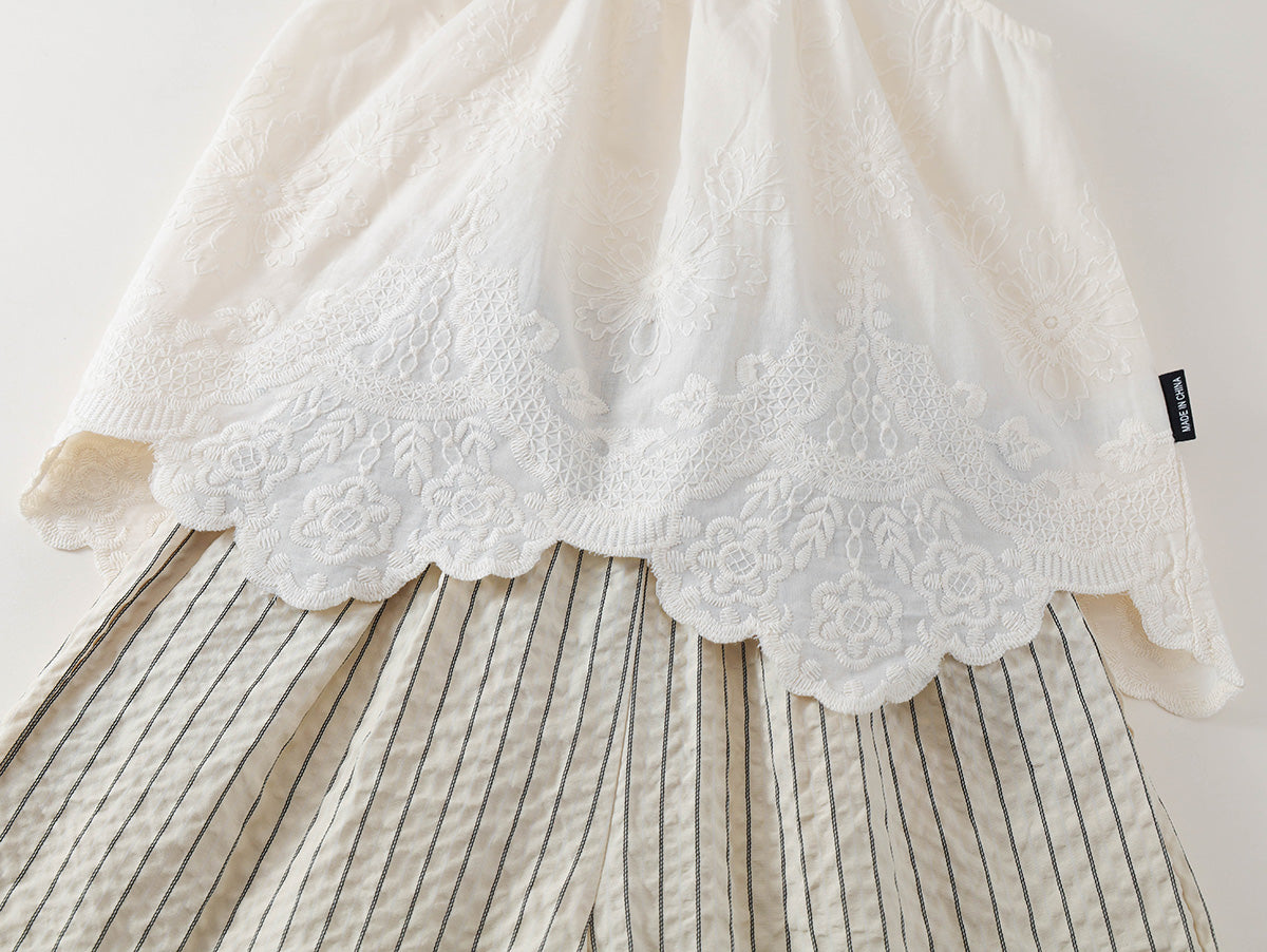 Girls' Lace Top & Striped Shorts Set -K6126043