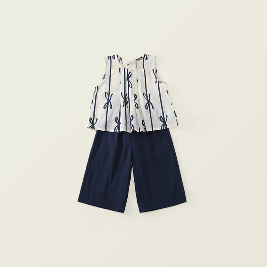 Girls' Bow Print Top & Solid Shorts Set-K6126119