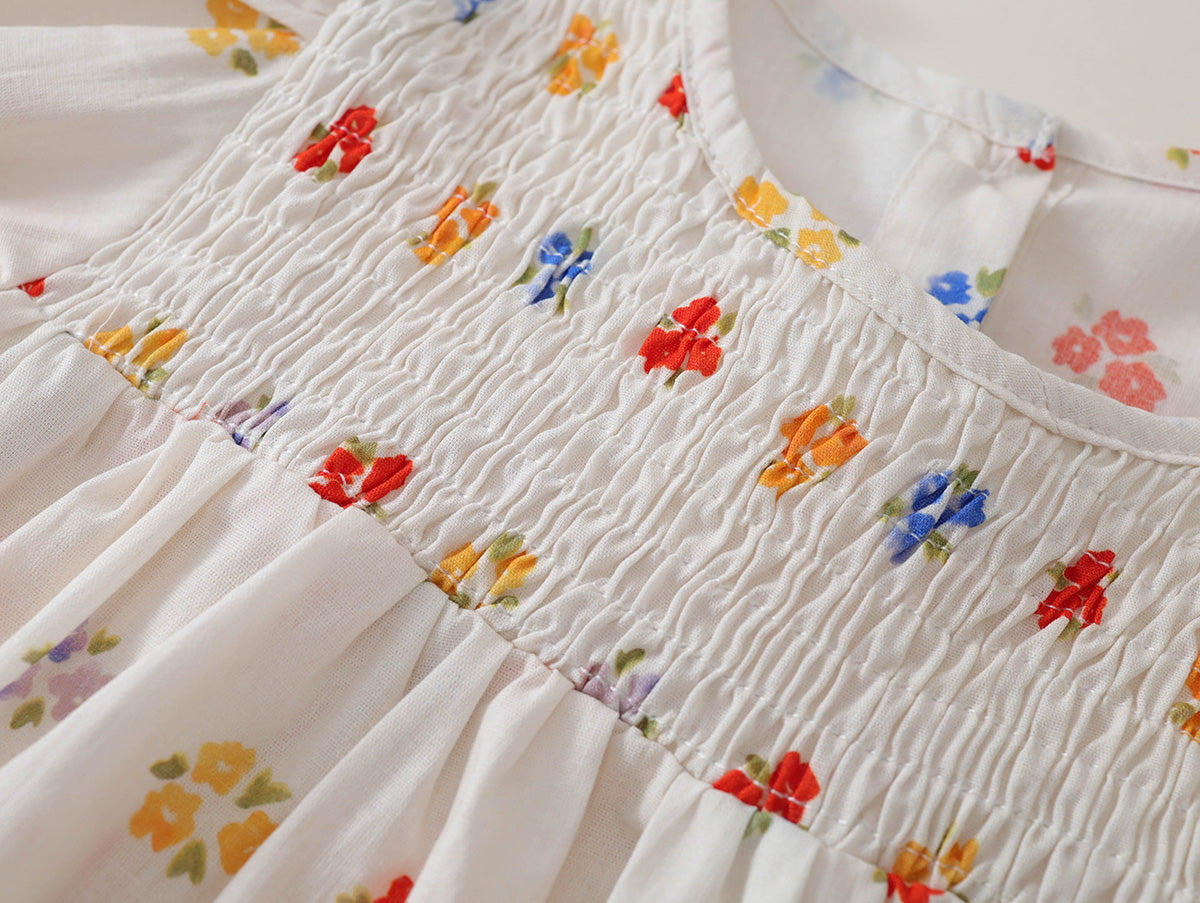 Toddler Girl Floral Puff Sleeve Smocked Dress -K6126148