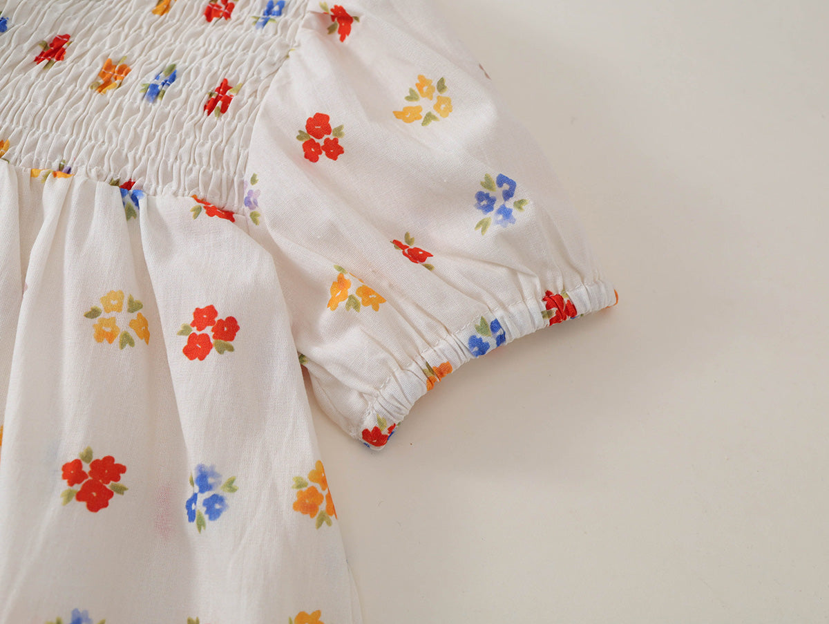 Toddler Girl Floral Puff Sleeve Smocked Dress -K6126148