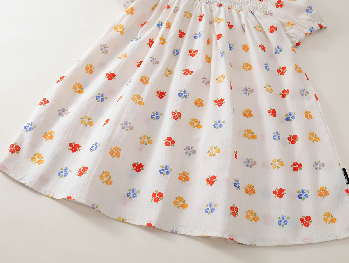 Toddler Girl Floral Puff Sleeve Smocked Dress -K6126148