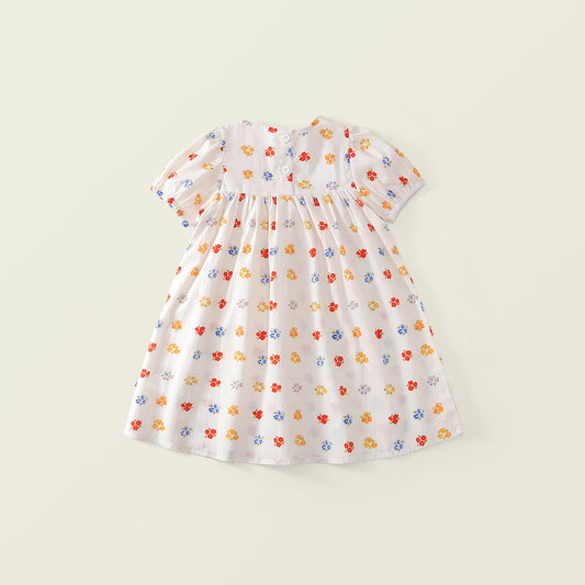 Toddler Girl Floral Puff Sleeve Smocked Dress -K6126148