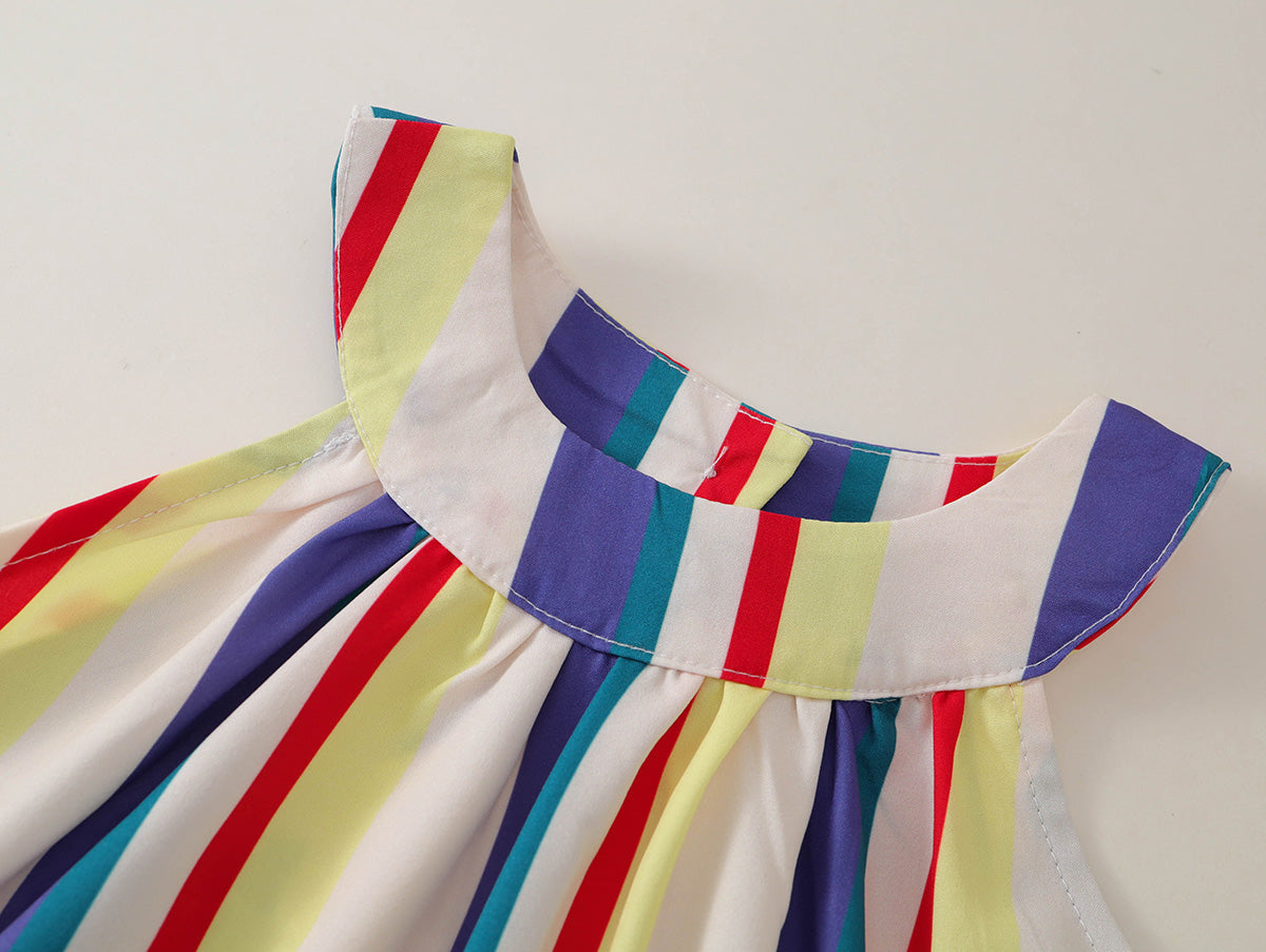 Toddler Girl Rainbow Stripe Halter Dress -K6126175