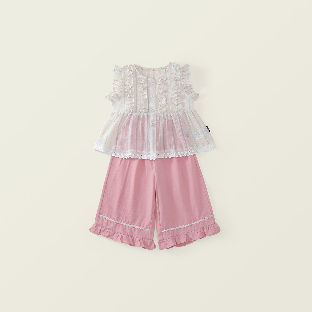 Girls' Striped Ruffle Top & Solid Color Culottes Set (2 Colors) - K6126126