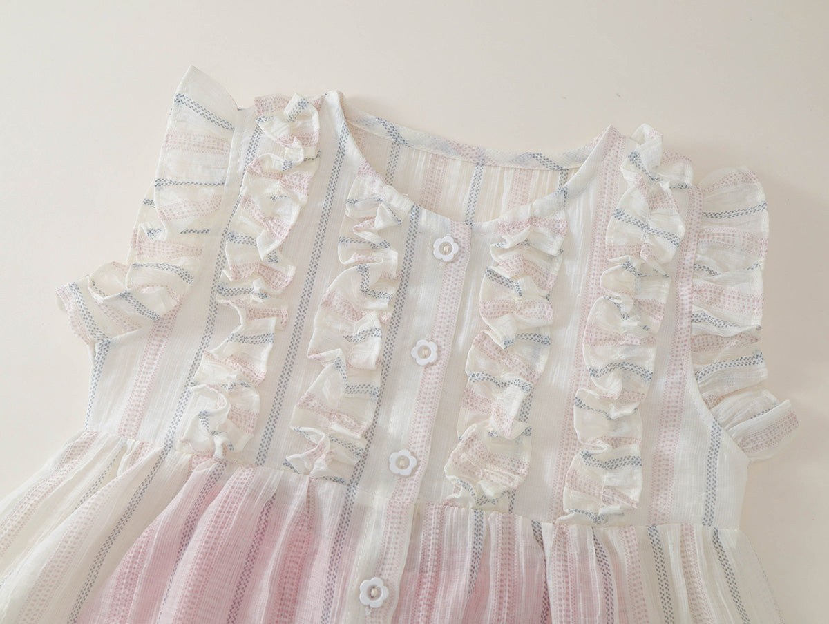 Girls' Striped Ruffle Top & Solid Color Culottes Set (2 Colors) - K6126126