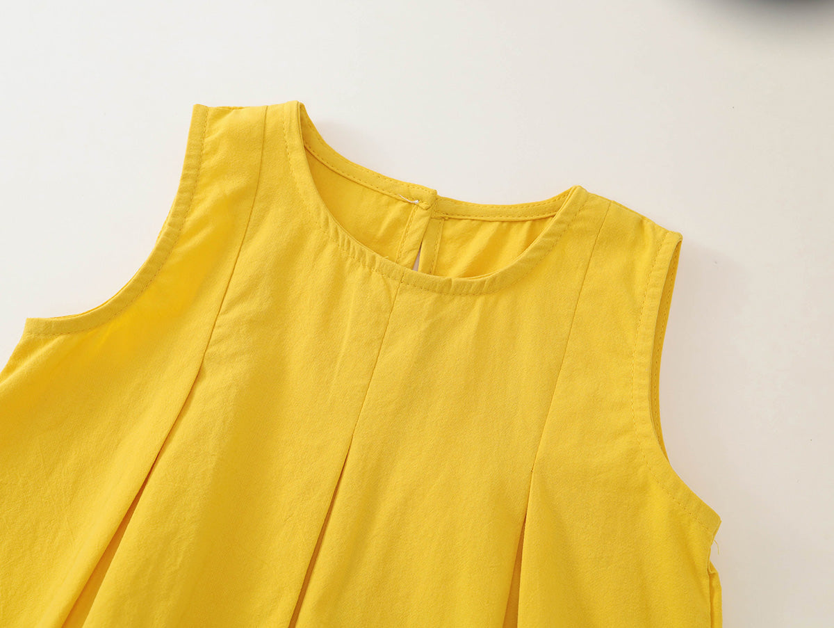 Girls' Yellow Sleeveless Top & Striped Pants Set with Matching Hat -K6126184