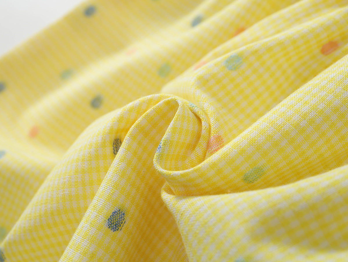 Girls' Yellow Gingham Polka Dot Dress with Bow Accents -K6126084