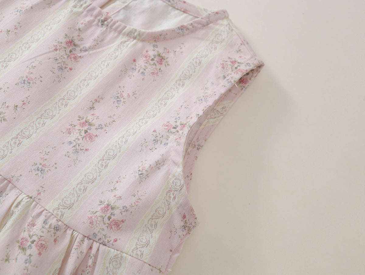 Girls' Pink Floral Sleeveless Top & White Lace-Trimmed Pants Set-K6126161