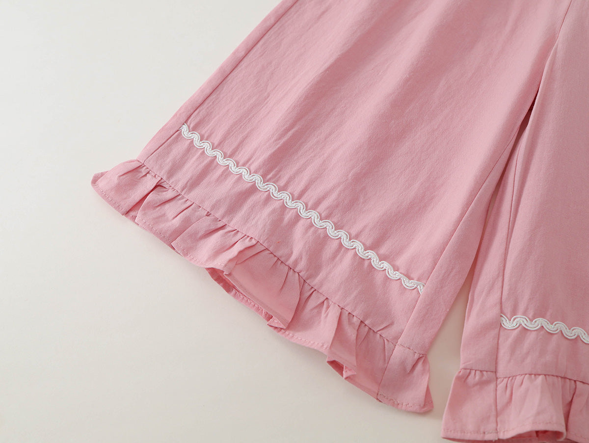 Girls' Striped Ruffle Top & Solid Color Culottes Set (2 Colors) - K6126126