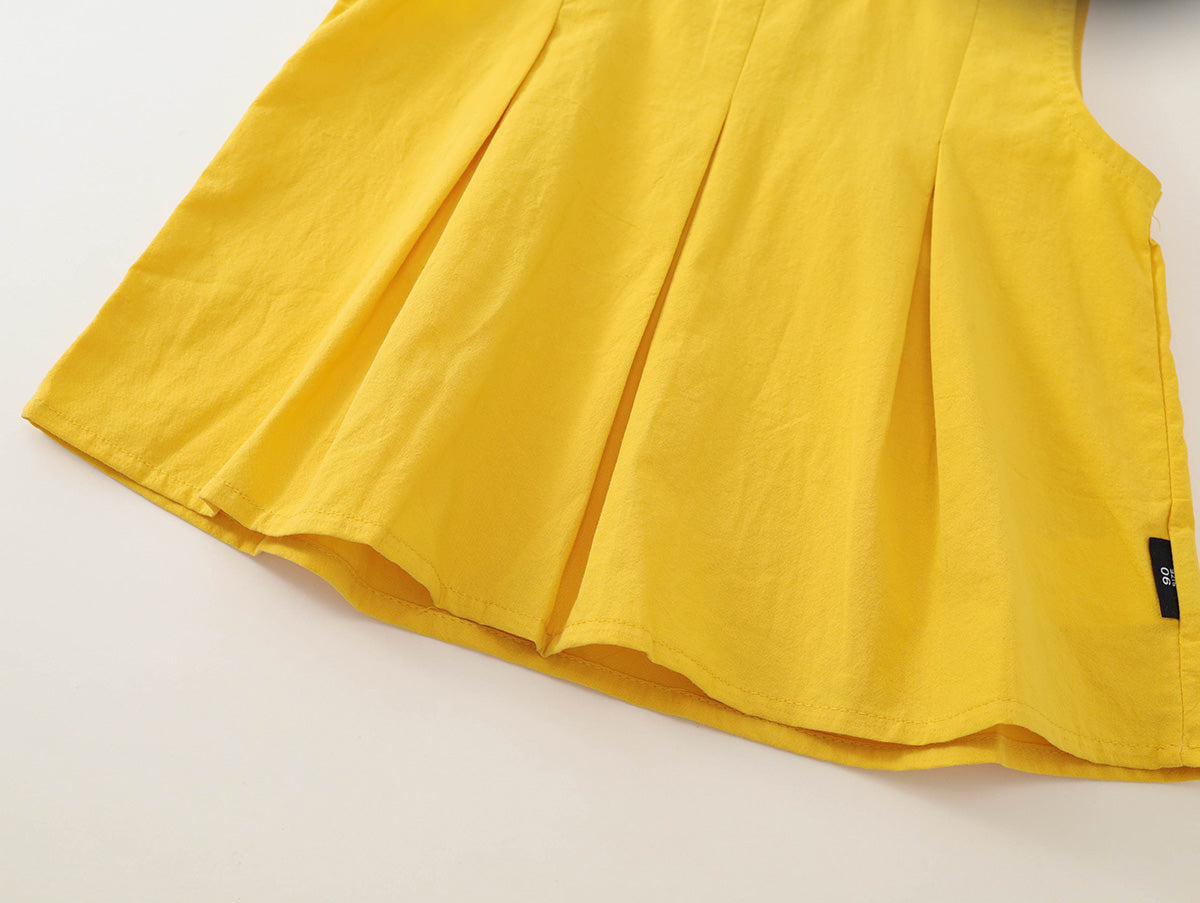 Girls' Yellow Sleeveless Top & Striped Pants Set with Matching Hat -K6126184