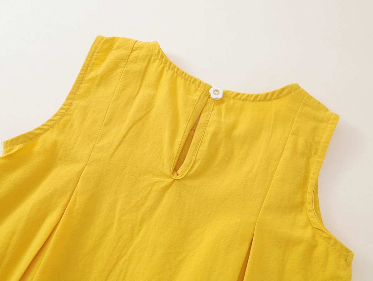 Girls' Yellow Sleeveless Top & Striped Pants Set with Matching Hat -K6126184