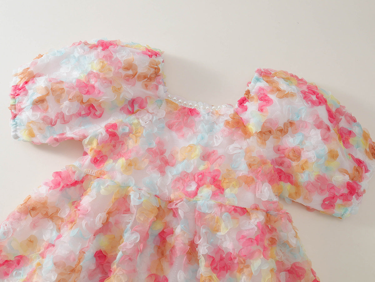 Girls' Pastel Floral Puff Sleeve Dress -K6126112