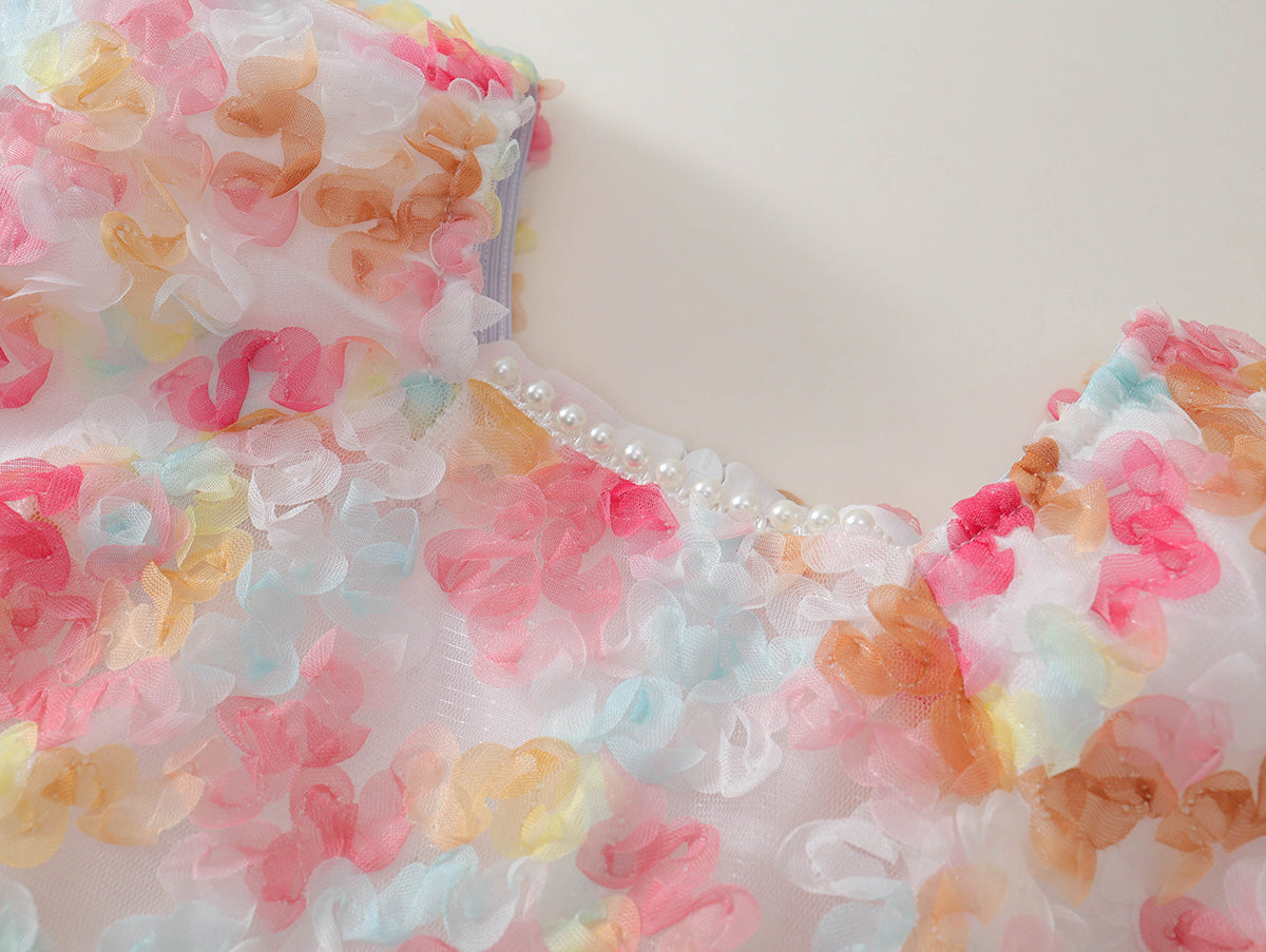 Girls' Pastel Floral Puff Sleeve Dress -K6126112
