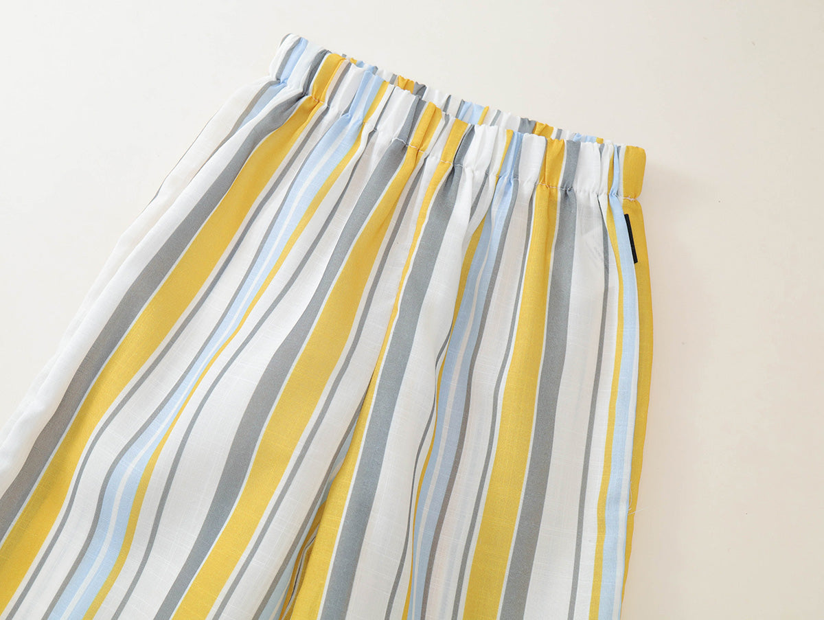 Girls' Yellow Sleeveless Top & Striped Pants Set with Matching Hat -K6126184